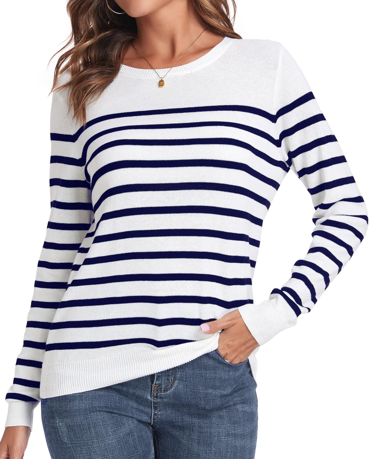 QUALFORT Women's Sweater 100% Cotton Soft Knit Pullover Sweaters