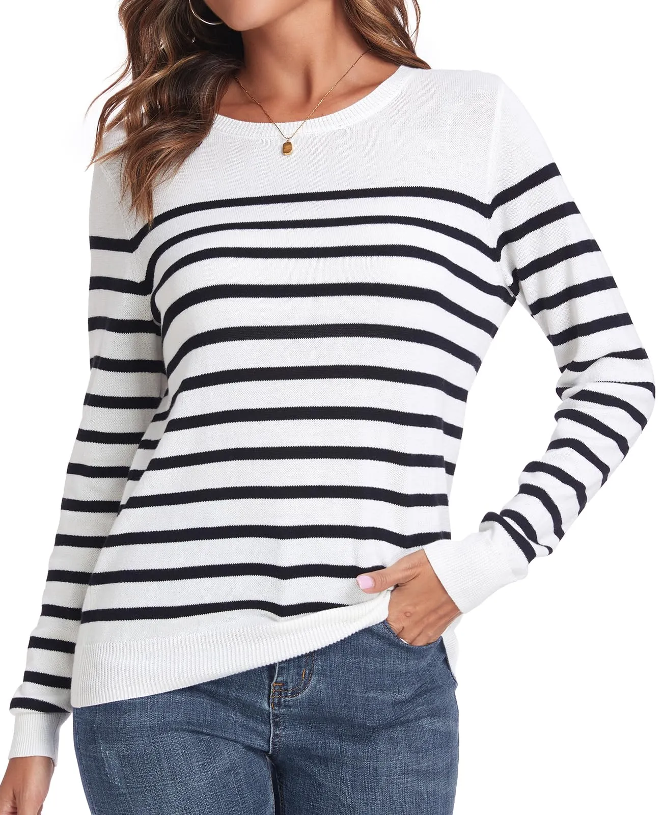 QUALFORT Women's Sweater 100% Cotton Soft Knit Pullover Sweaters