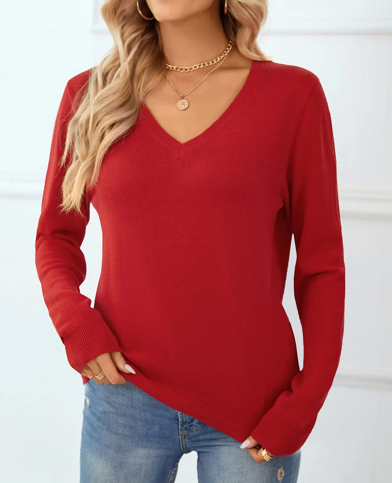 QUALFORT Women's Sweater 100% Cotton Soft Knit Pullover Sweaters