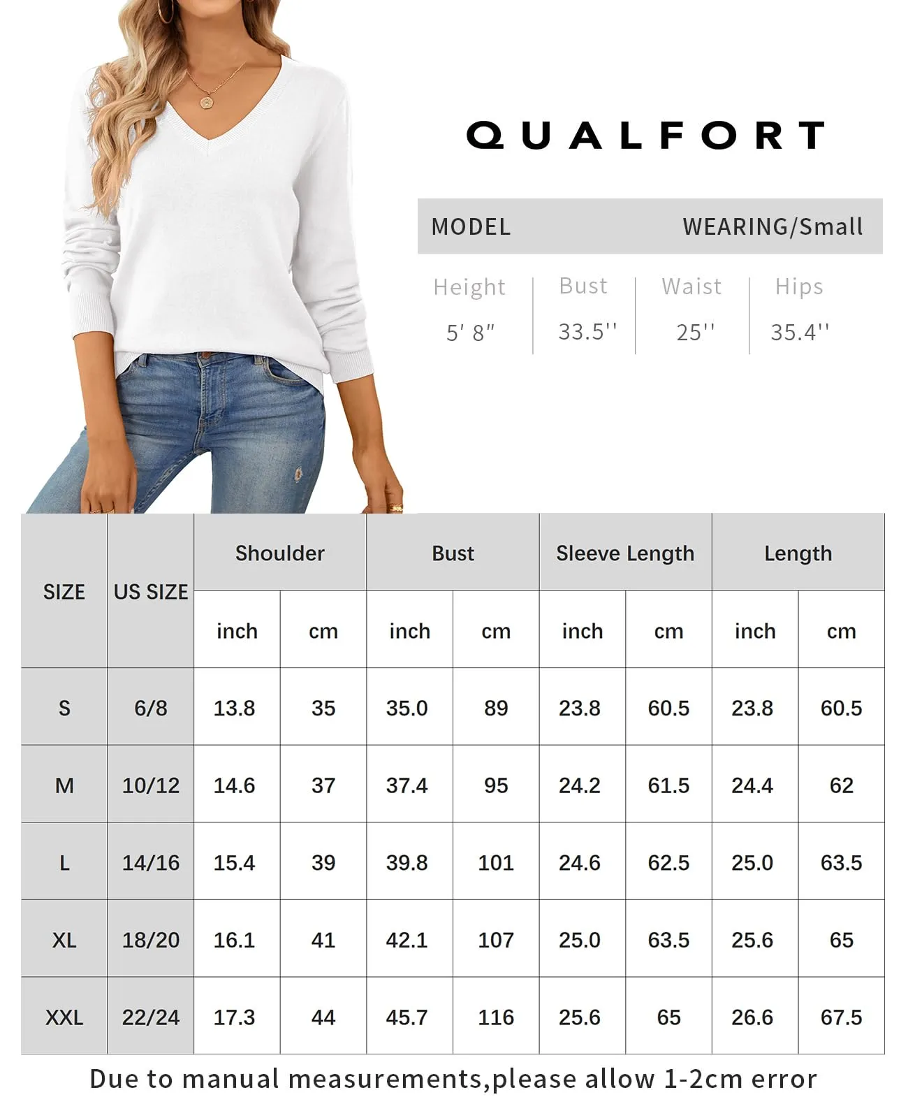 QUALFORT Women's Sweater 100% Cotton Soft Knit Pullover Sweaters