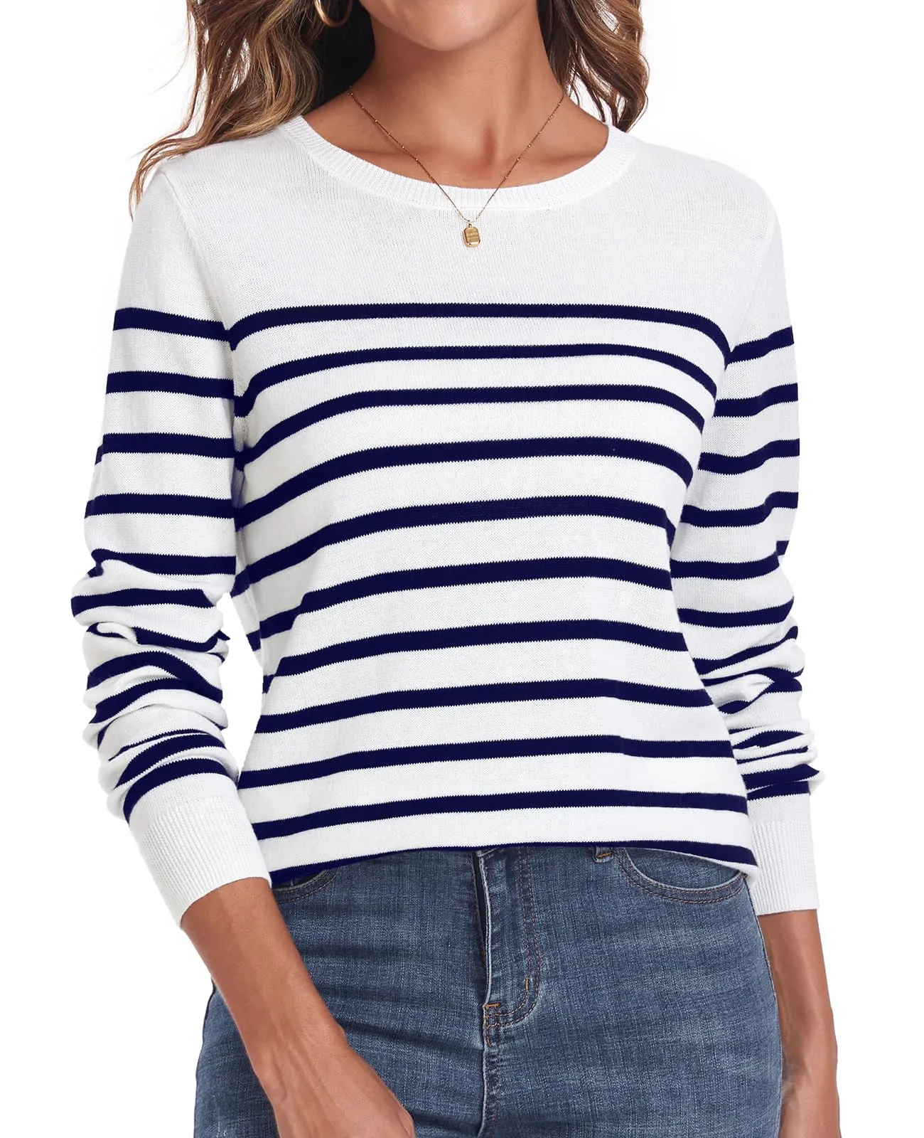 QUALFORT Women's Sweater 100% Cotton Soft Knit Pullover Sweaters