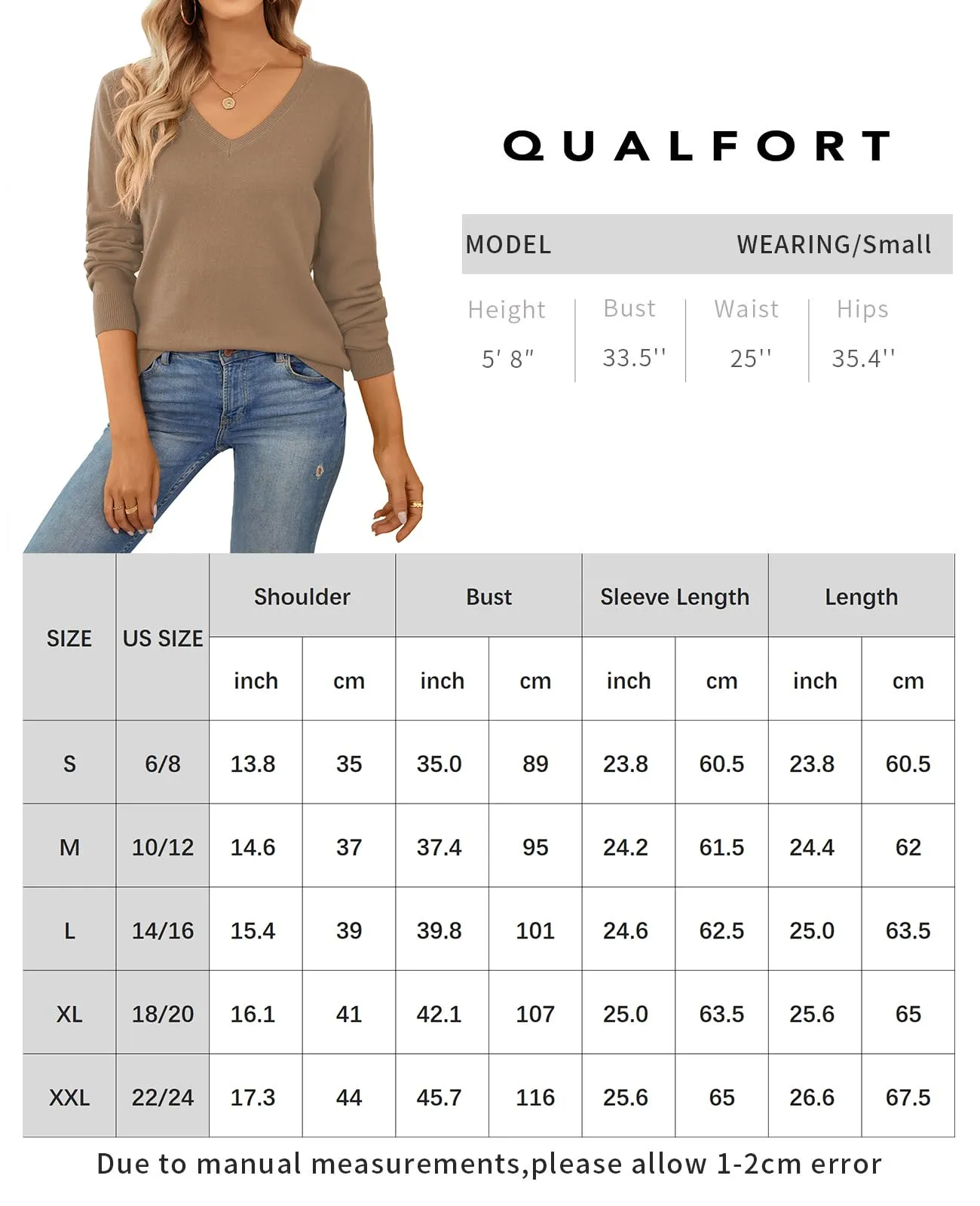 QUALFORT Women's Sweater 100% Cotton Soft Knit Pullover Sweaters
