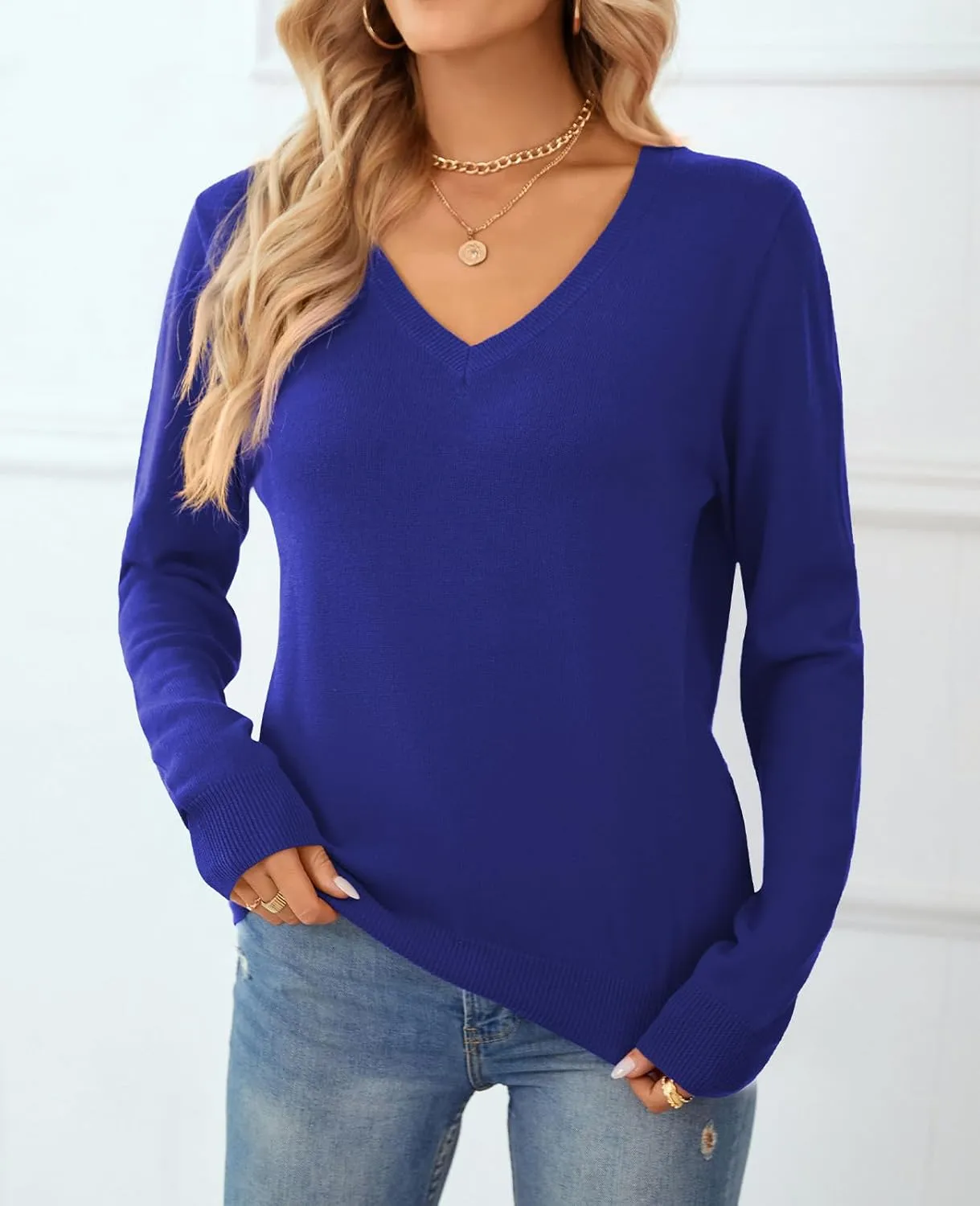 QUALFORT Women's Sweater 100% Cotton Soft Knit Pullover Sweaters
