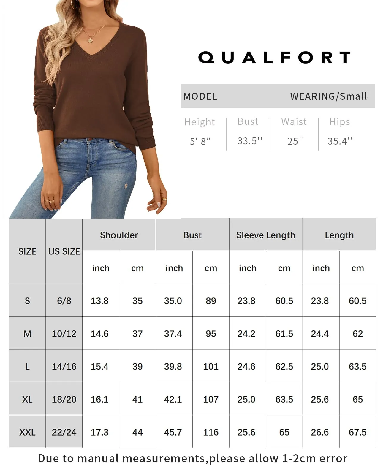 QUALFORT Women's Sweater 100% Cotton Soft Knit Pullover Sweaters