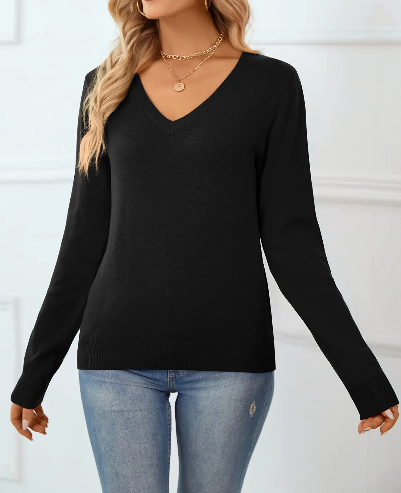 QUALFORT Women's Sweater 100% Cotton Soft Knit Pullover Sweaters