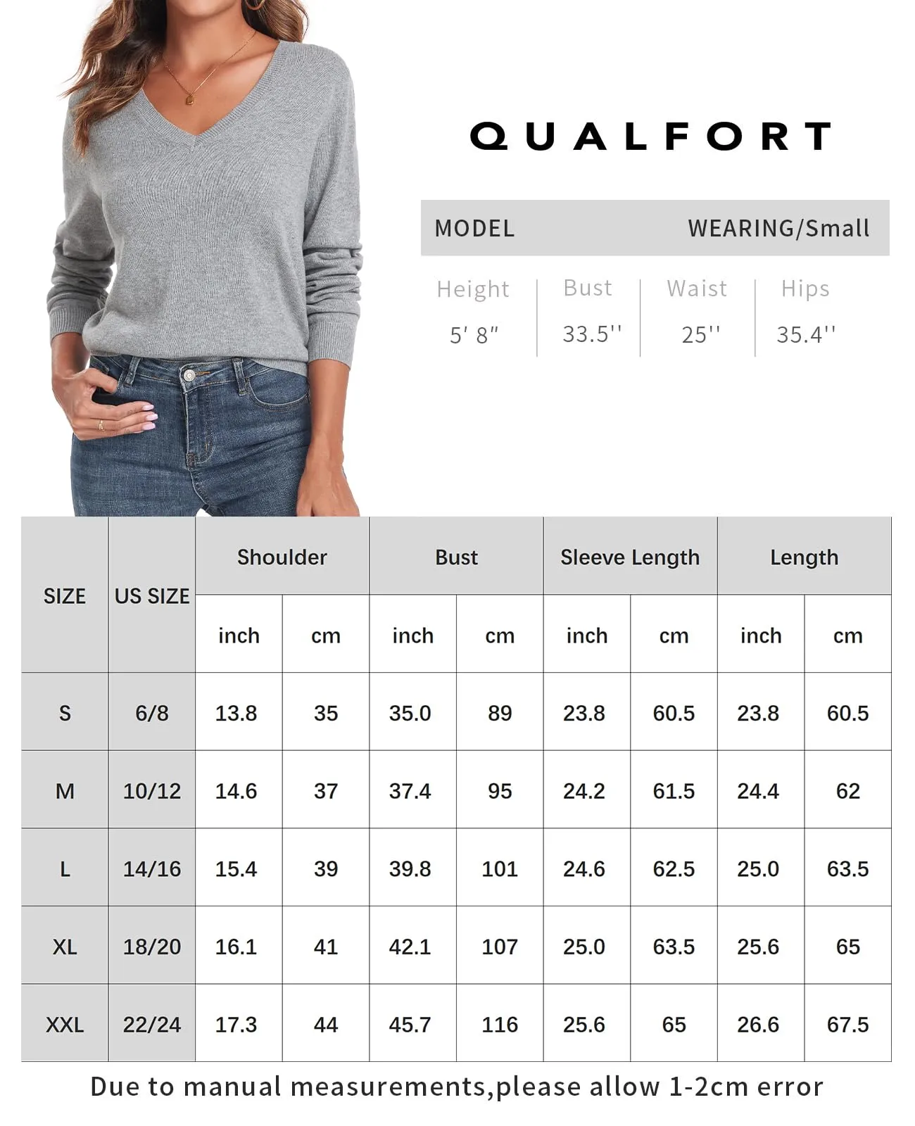 QUALFORT Women's Sweater 100% Cotton Soft Knit Pullover Sweaters