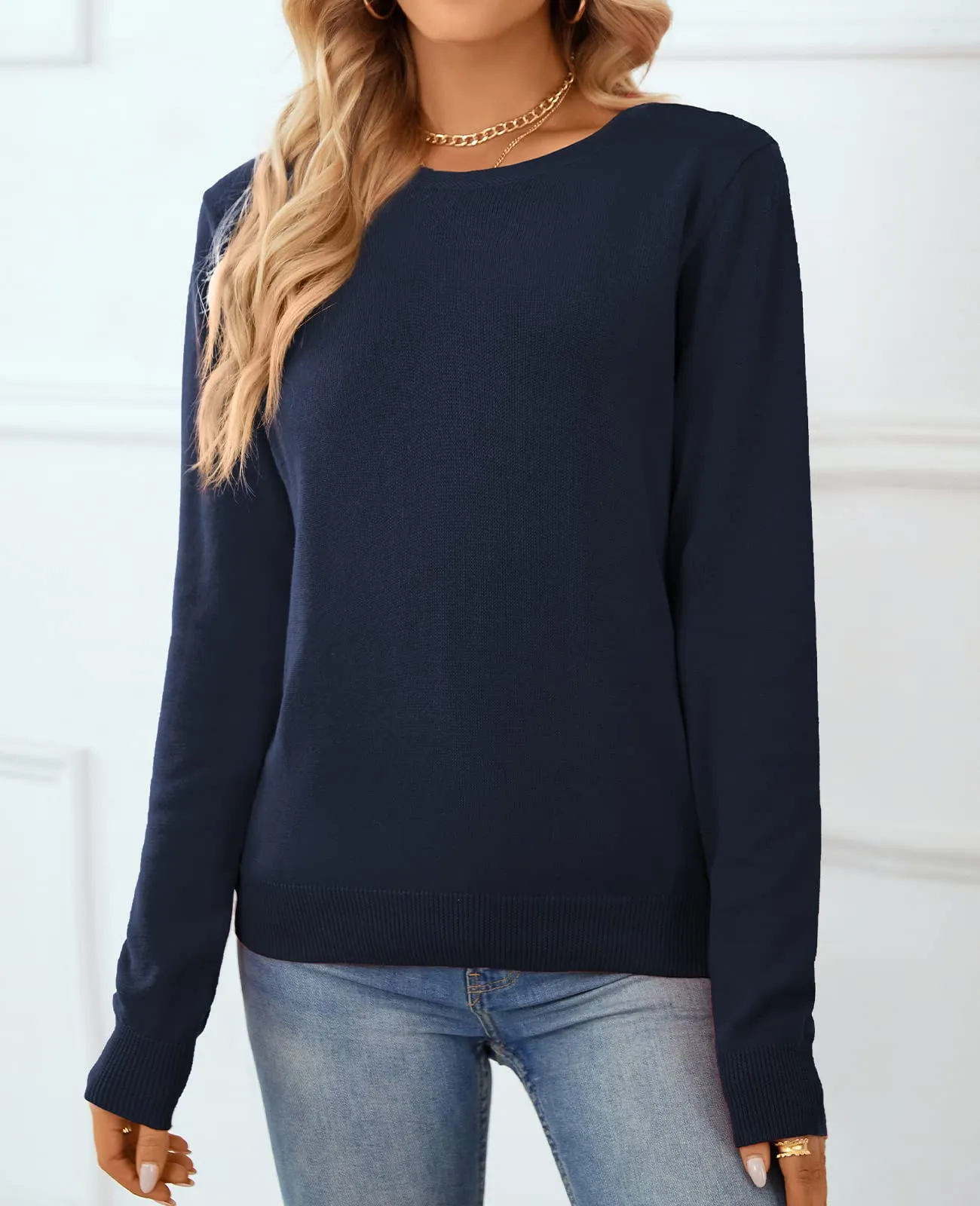QUALFORT Women's Sweater 100% Cotton Soft Knit Pullover Sweaters