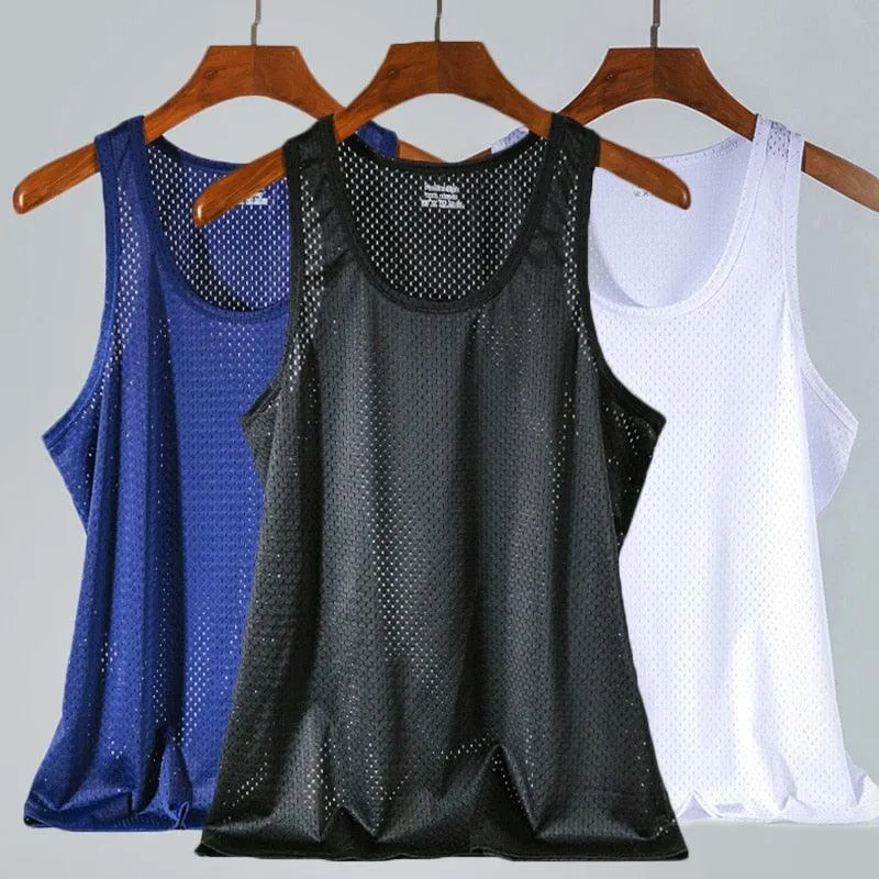 Quick-Drying Bodybuilding Tank Top - Mesh Ice Silk Material for Maximum Breathability
