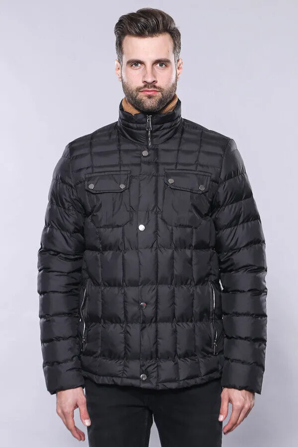 Quilted Black Men Winter Coat - Wessi