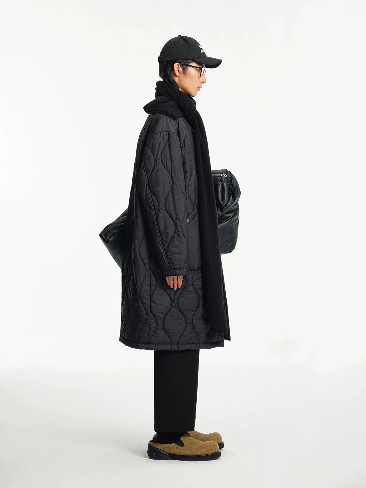 Quilted High-Collar Coat