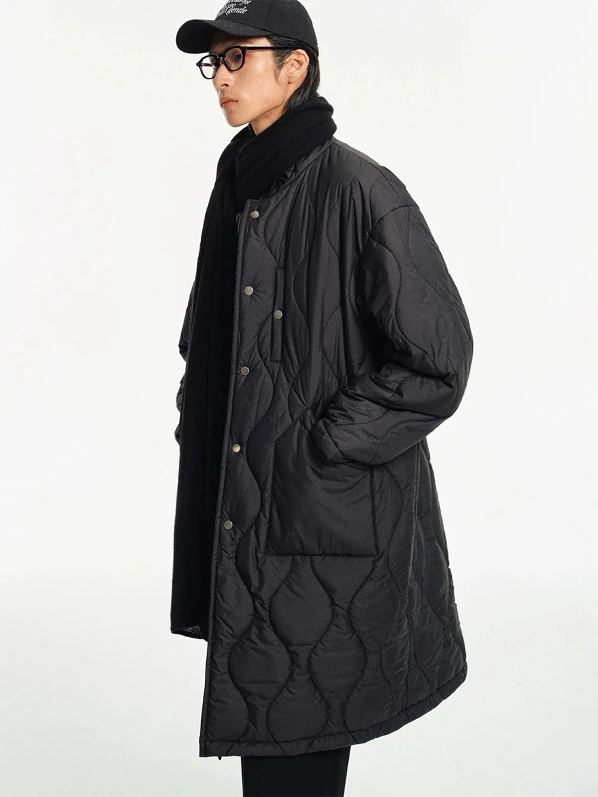 Quilted High-Collar Coat