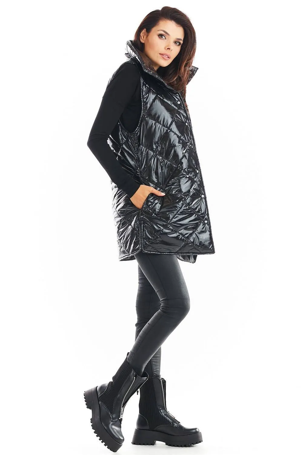 Quilted High-Collar Luxe Vest