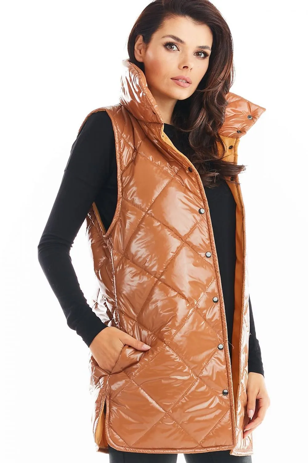 Quilted High-Collar Luxe Vest