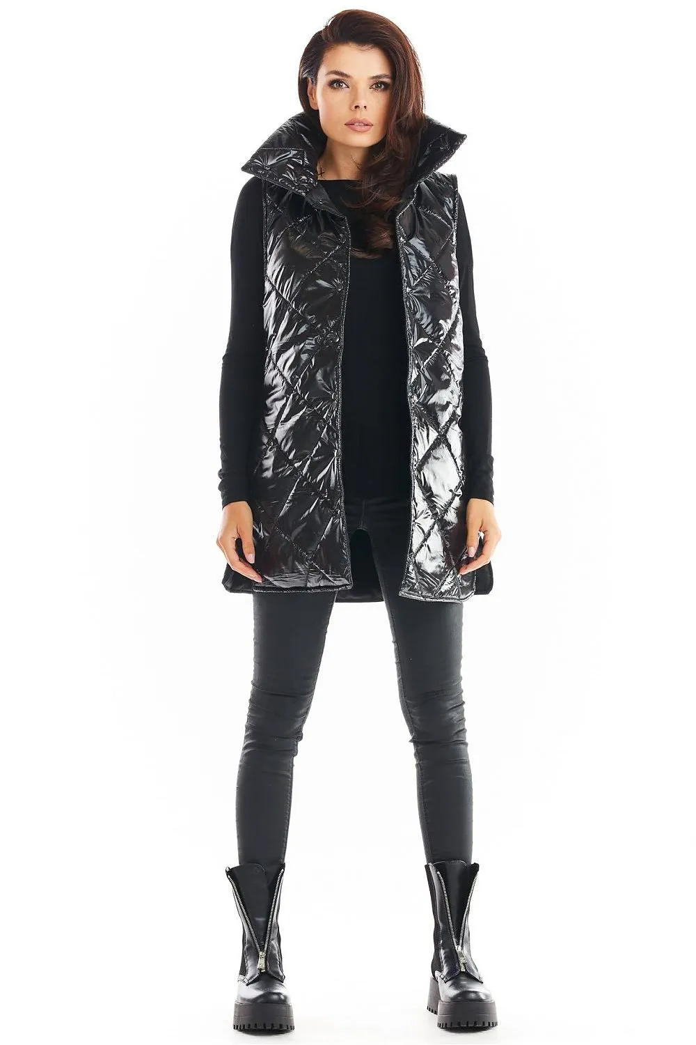 Quilted High-Collar Luxe Vest