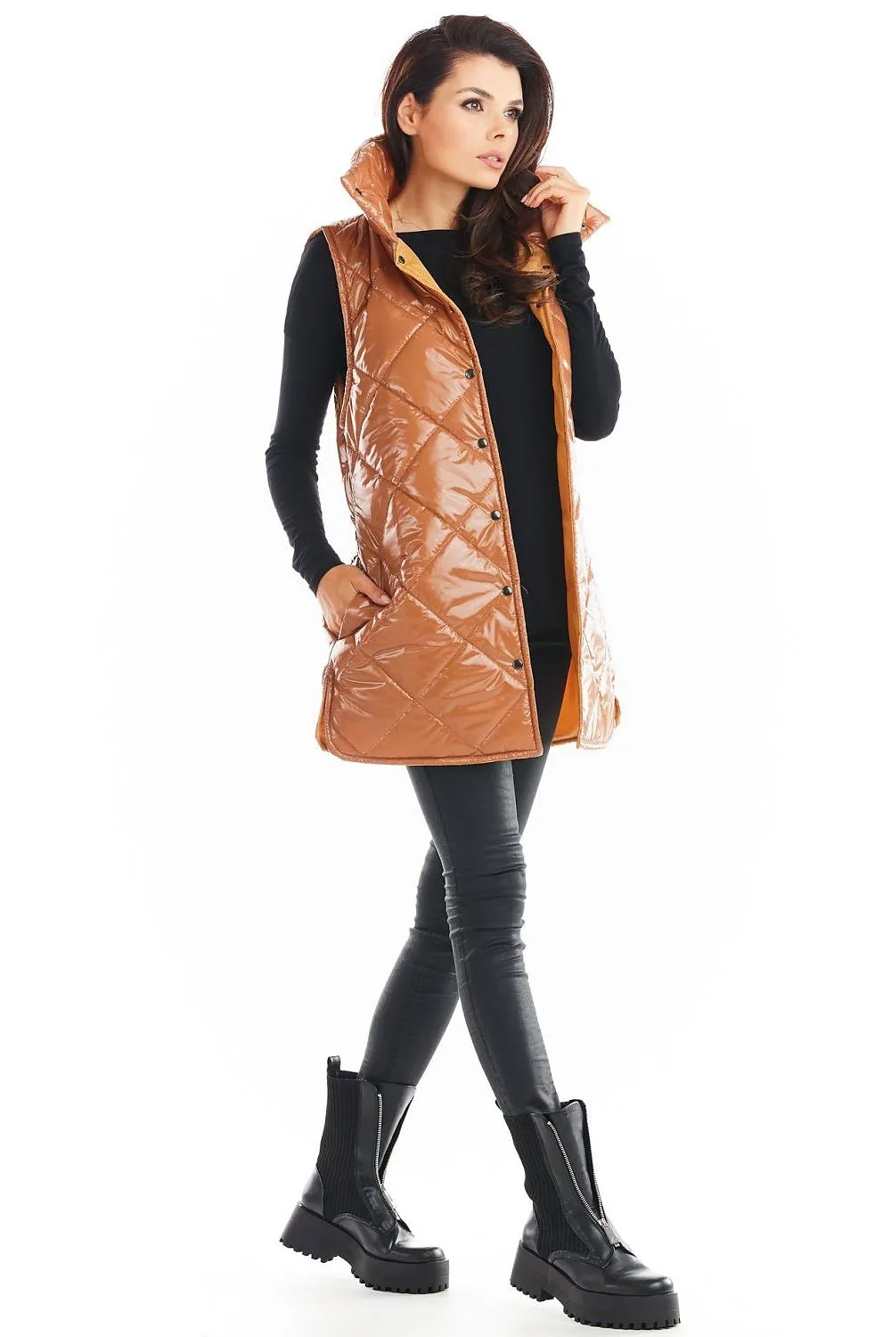 Quilted High-Collar Luxe Vest