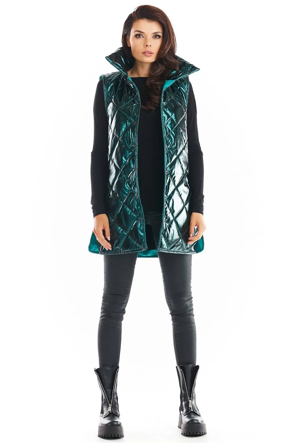 Quilted High-Collar Luxe Vest