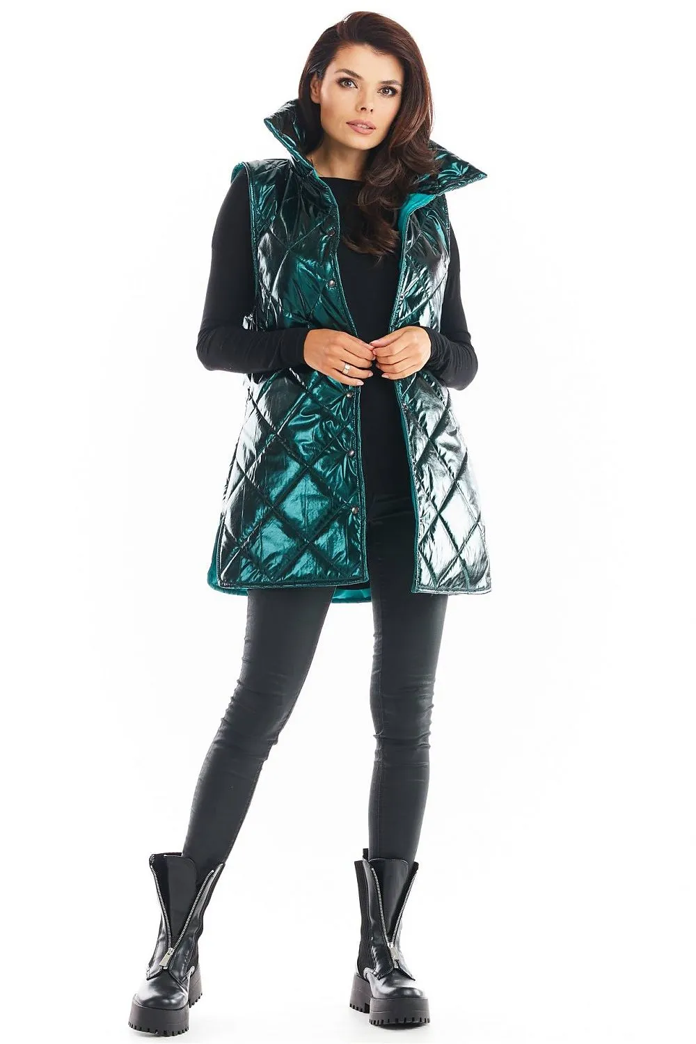 Quilted High-Collar Luxe Vest