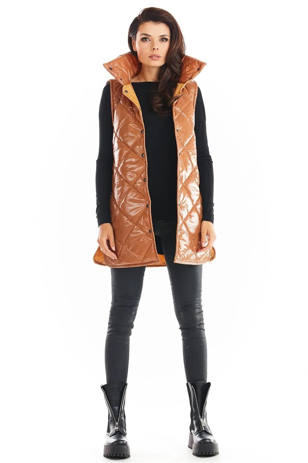 Quilted High-Collar Luxe Vest