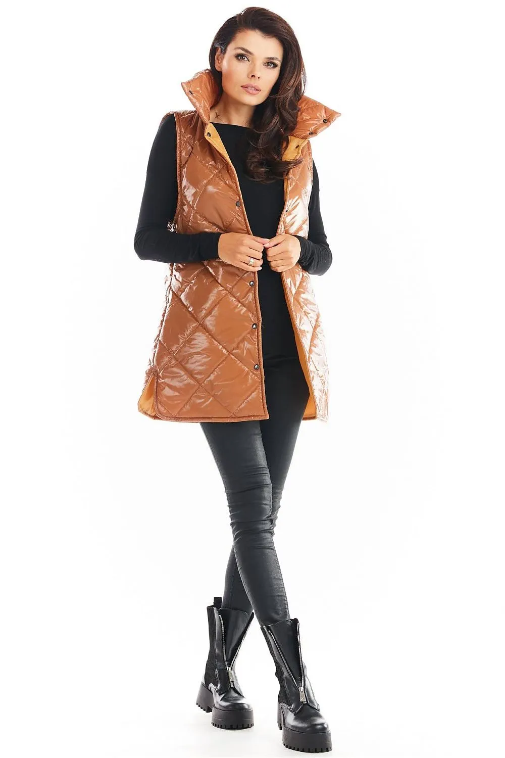 Quilted High-Collar Luxe Vest