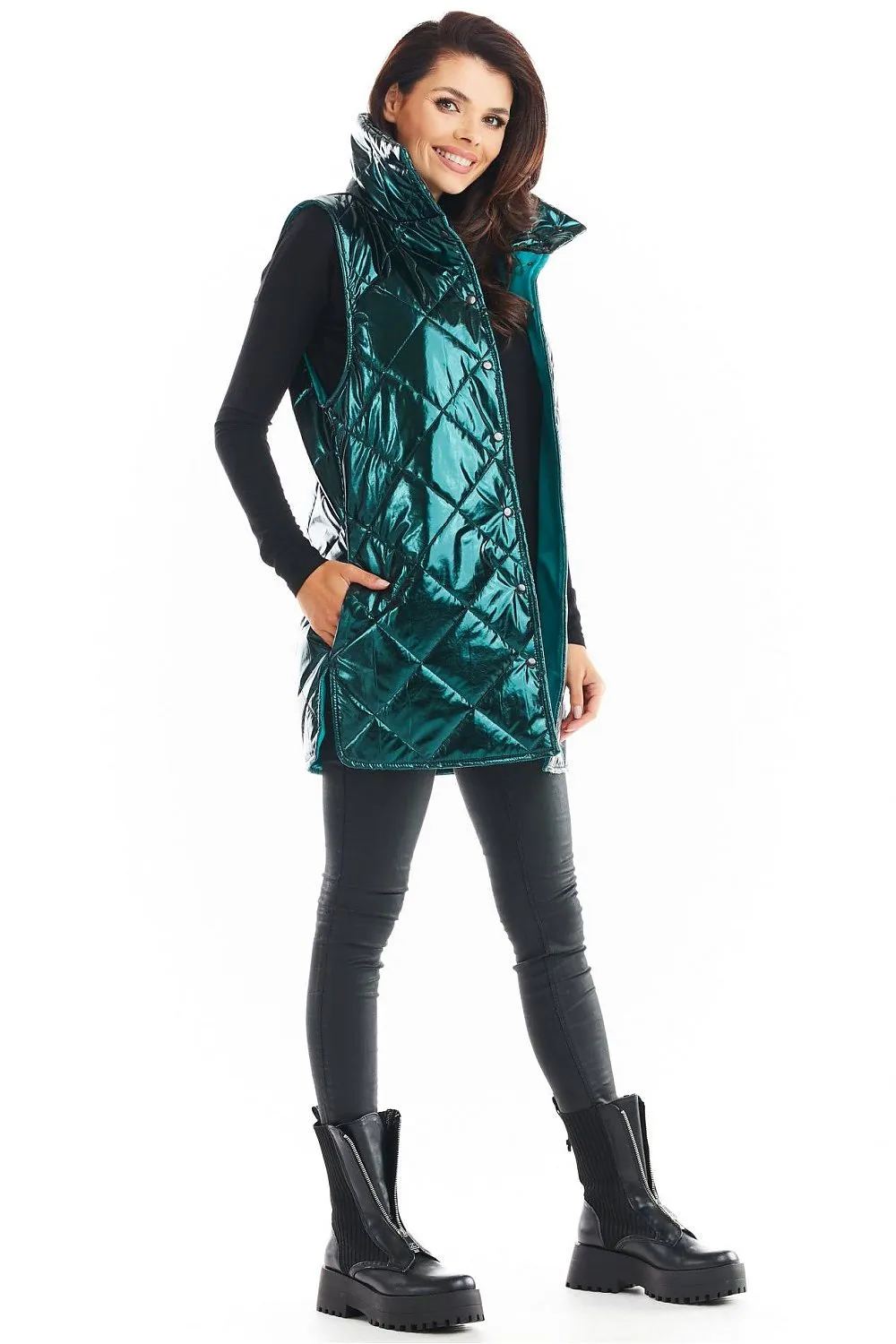 Quilted High-Collar Luxe Vest