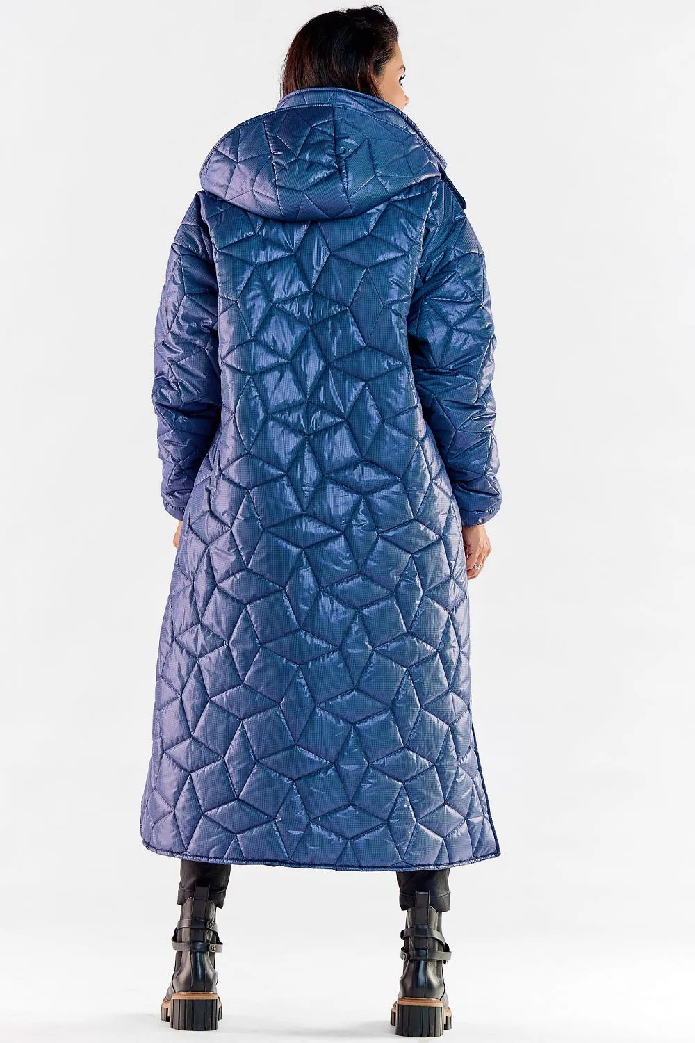 Quilted Hooded Coat With Slit
