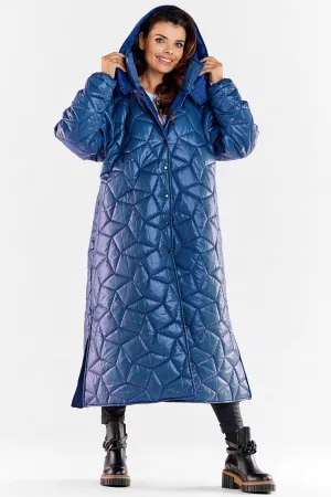 Quilted Hooded Coat With Slit