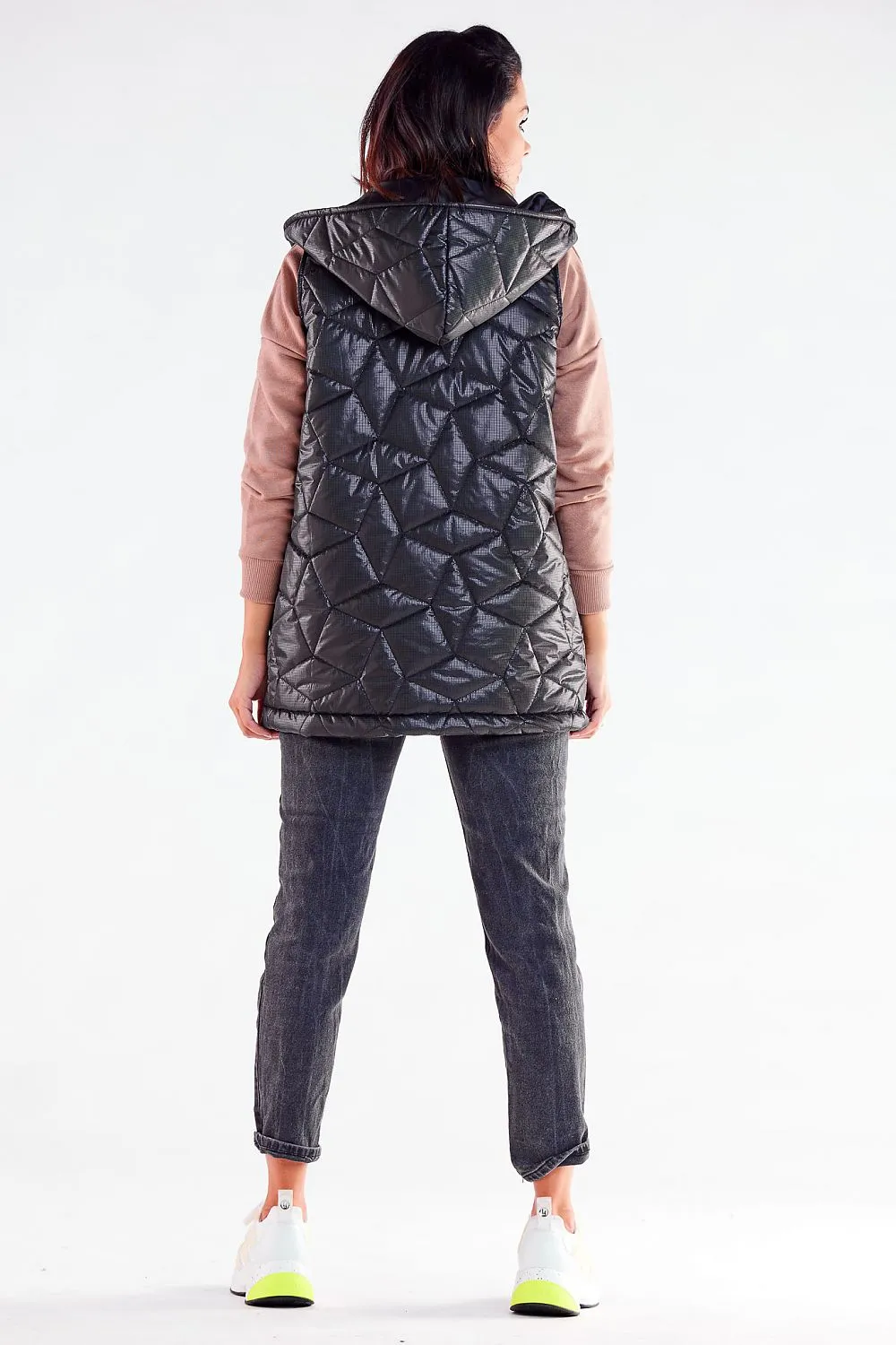 Quilted Hooded Vest with Press Studs