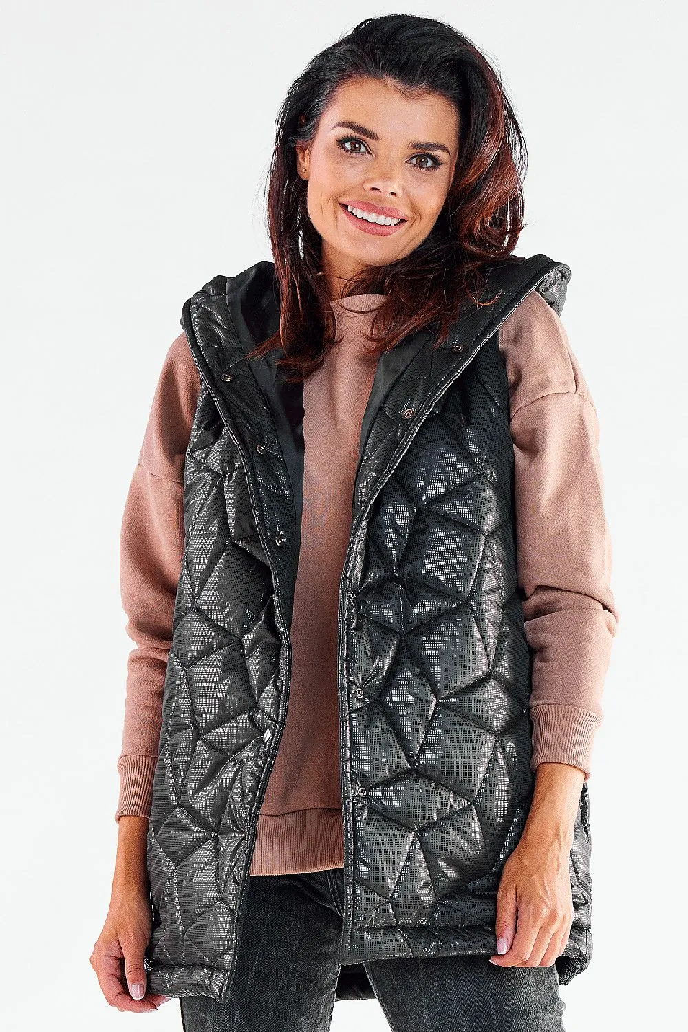 Quilted Hooded Vest with Press Studs
