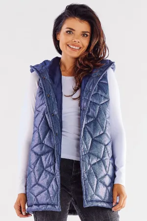 Quilted Hooded Vest with Press Studs