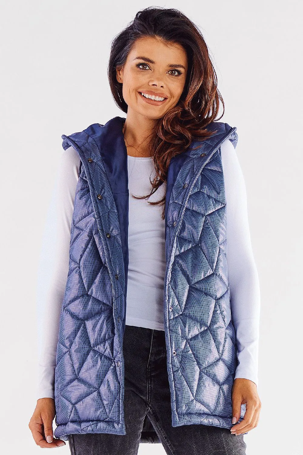 Quilted Hooded Vest with Press Studs