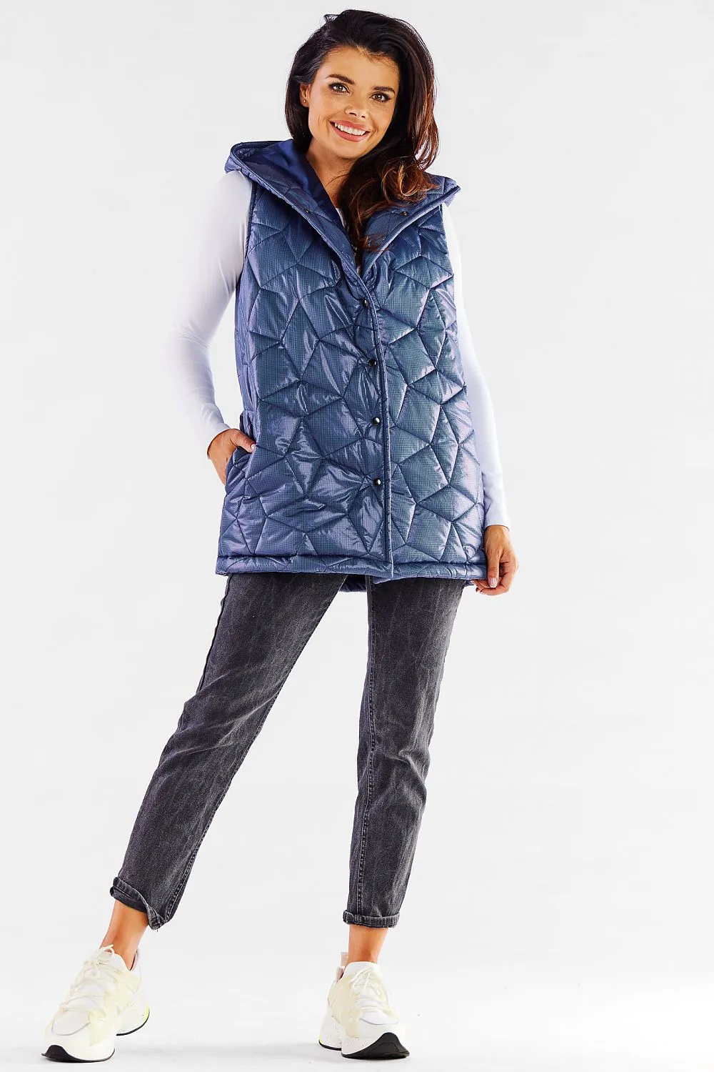 Quilted Hooded Vest with Press Studs