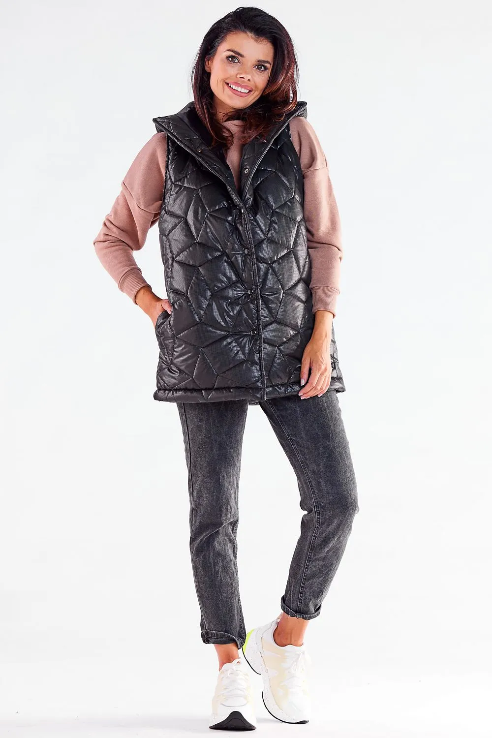 Quilted Hooded Vest with Press Studs