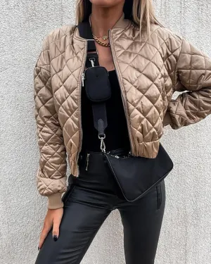 Quilted Long Sleeve Zipper Design Puffer Jacket