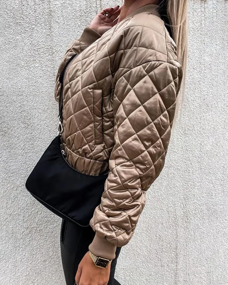 Quilted Long Sleeve Zipper Design Puffer Jacket