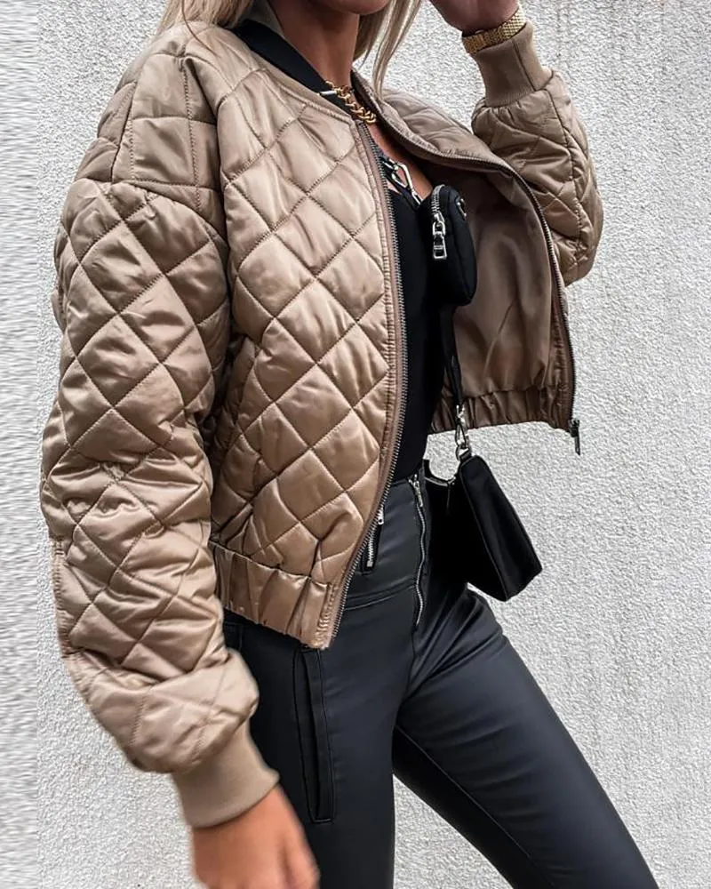 Quilted Long Sleeve Zipper Design Puffer Jacket