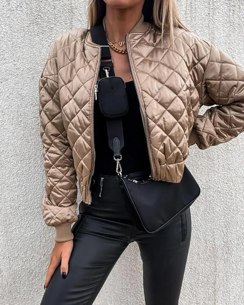 Quilted Long Sleeve Zipper Design Puffer Jacket