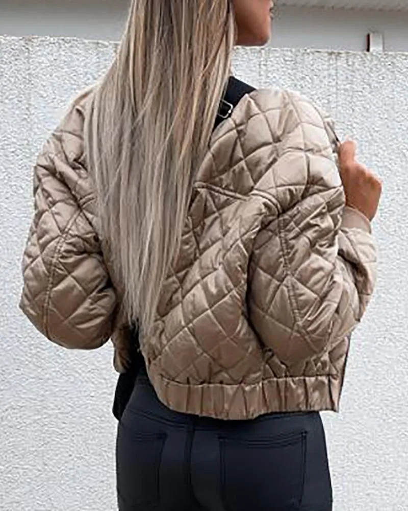 Quilted Long Sleeve Zipper Design Puffer Jacket