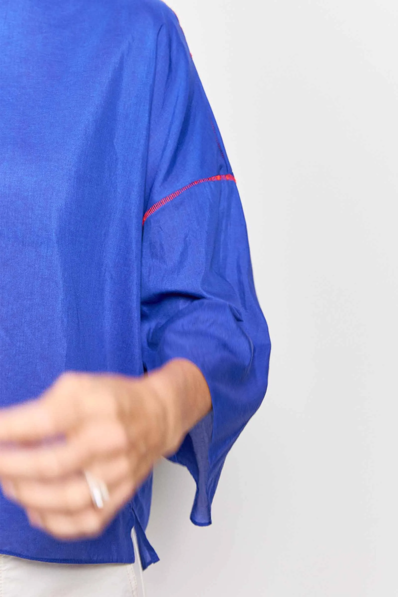 quincy dark blue cotton silk top