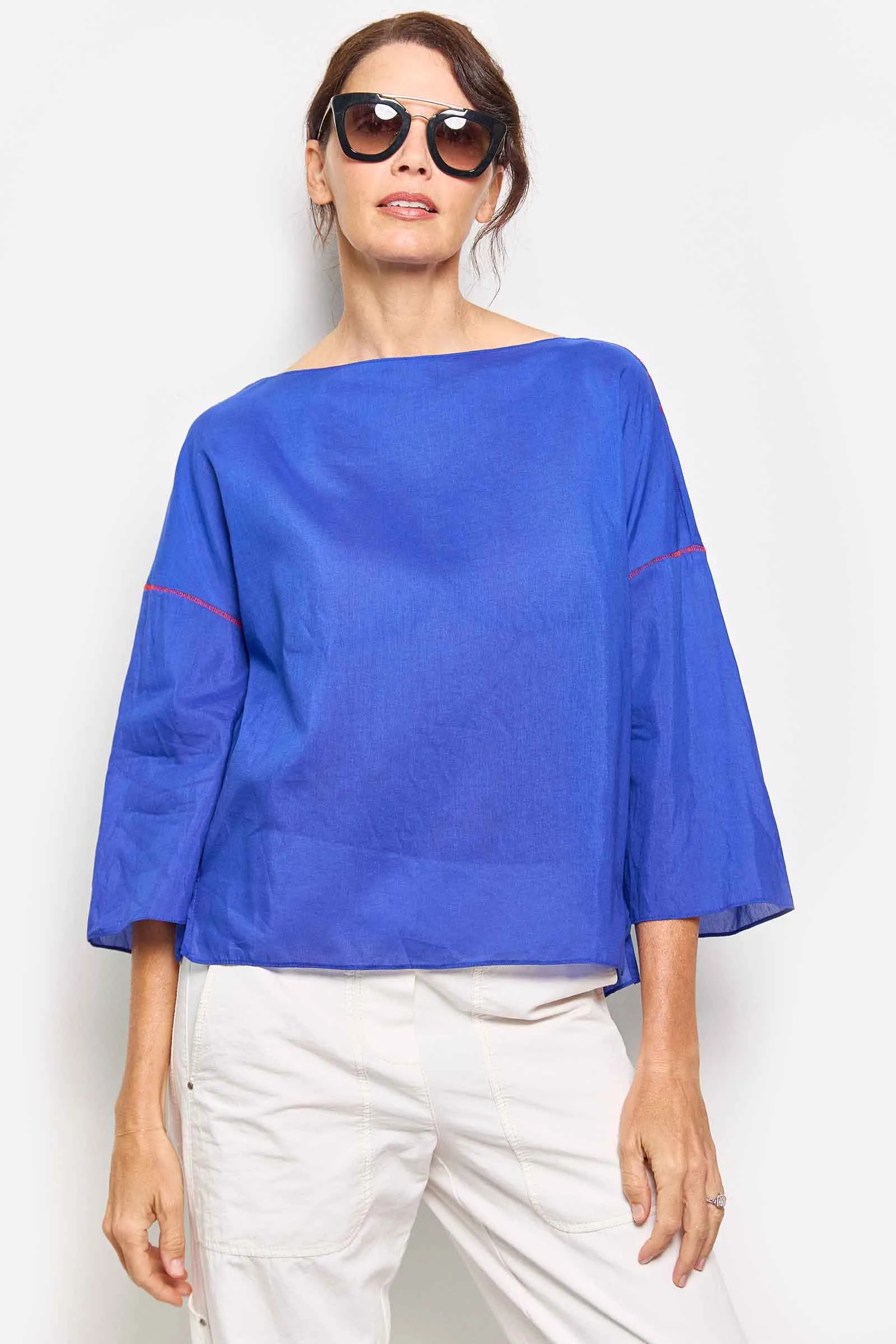 quincy dark blue cotton silk top