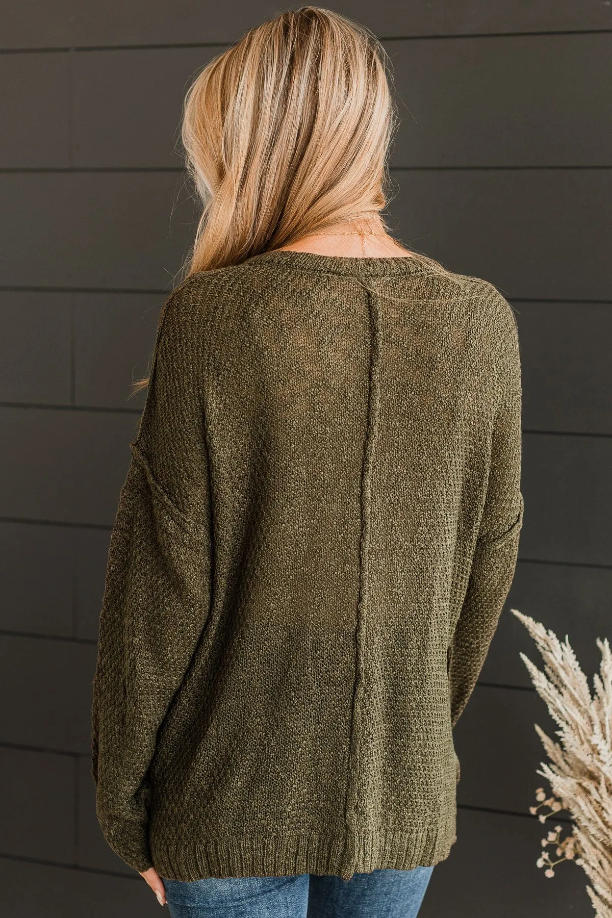 Rebellious Rose Knit Top- Olive