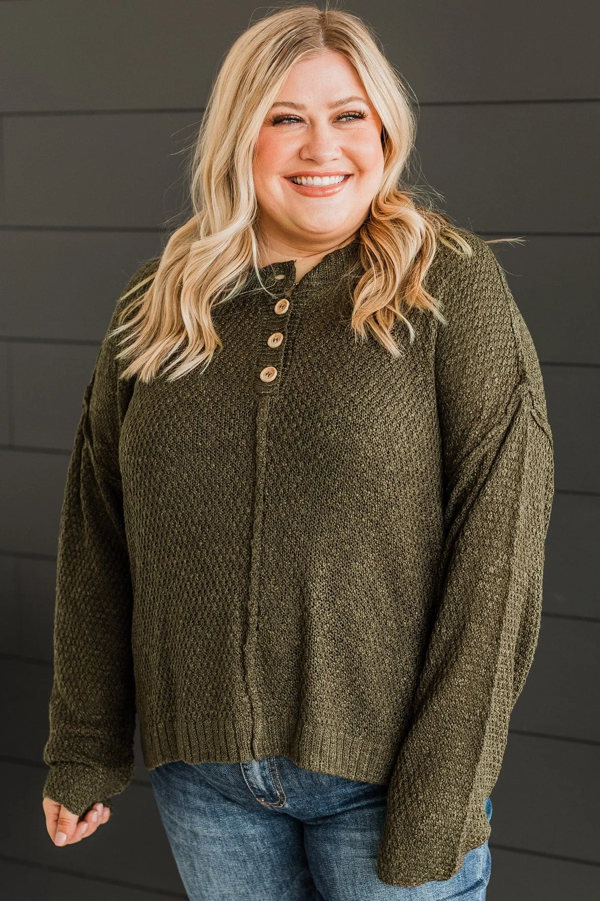 Rebellious Rose Knit Top- Olive