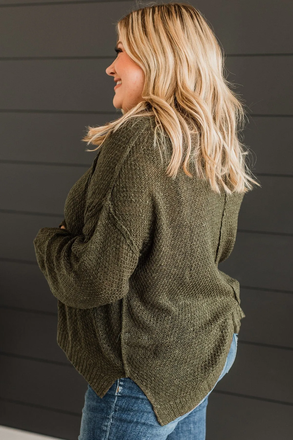 Rebellious Rose Knit Top- Olive