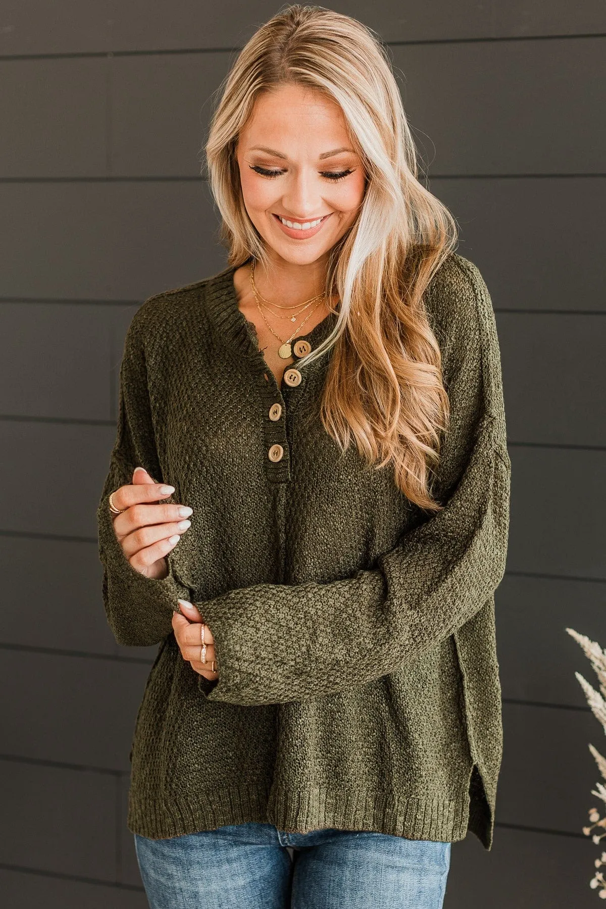 Rebellious Rose Knit Top- Olive