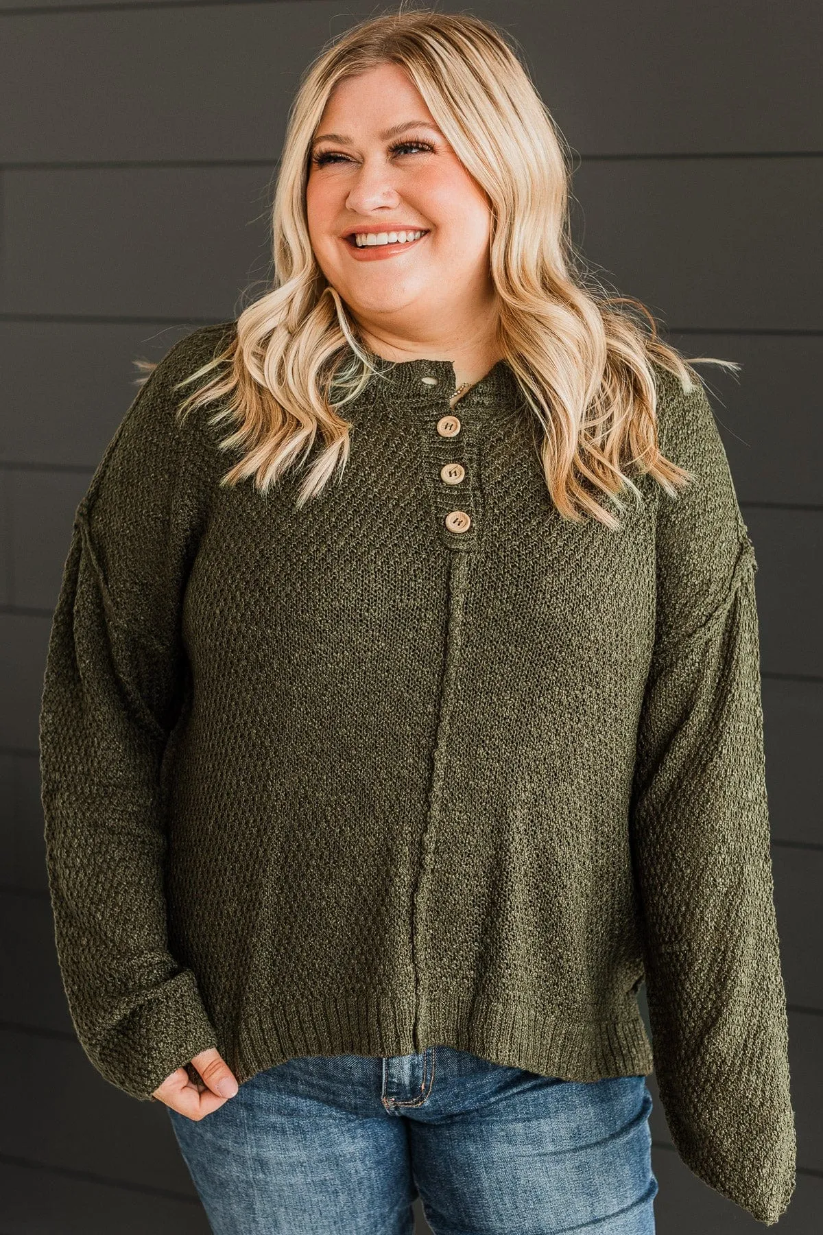 Rebellious Rose Knit Top- Olive