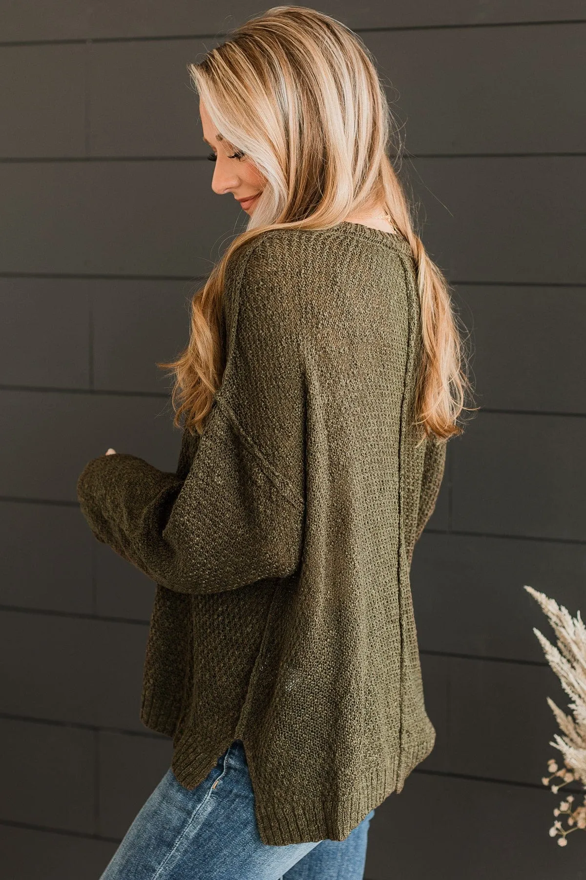 Rebellious Rose Knit Top- Olive