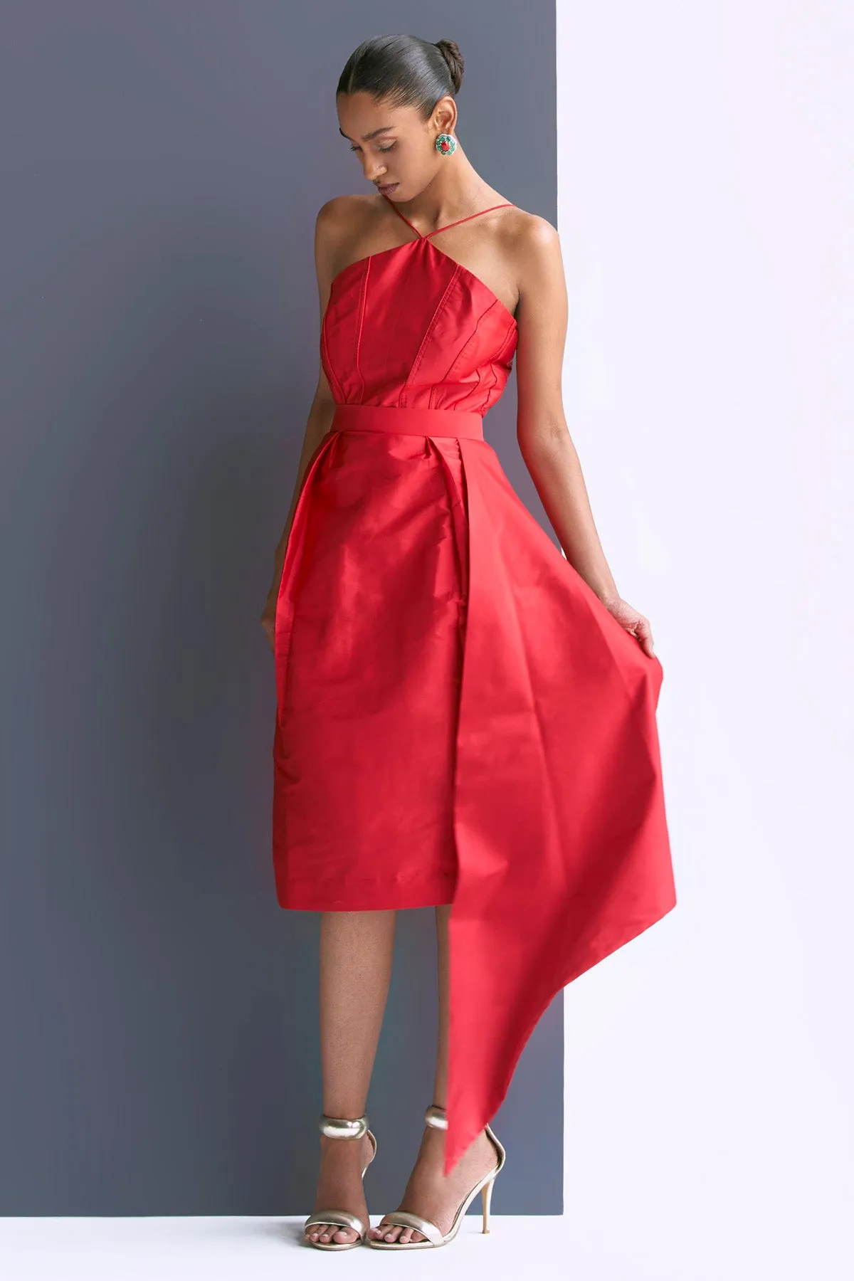 Red Strappy Midi Dress & Belt