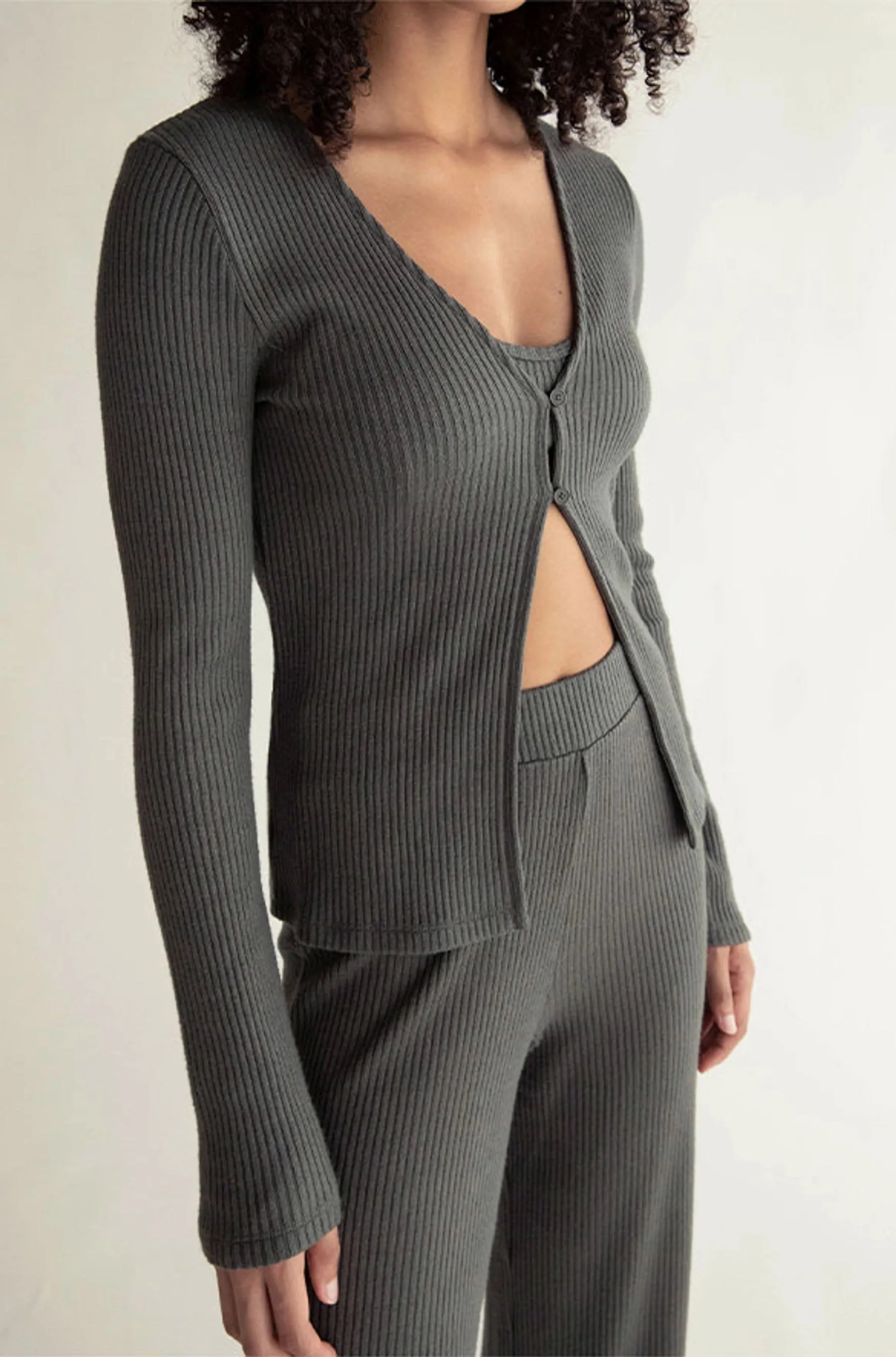 Rib Knit Open Front Top