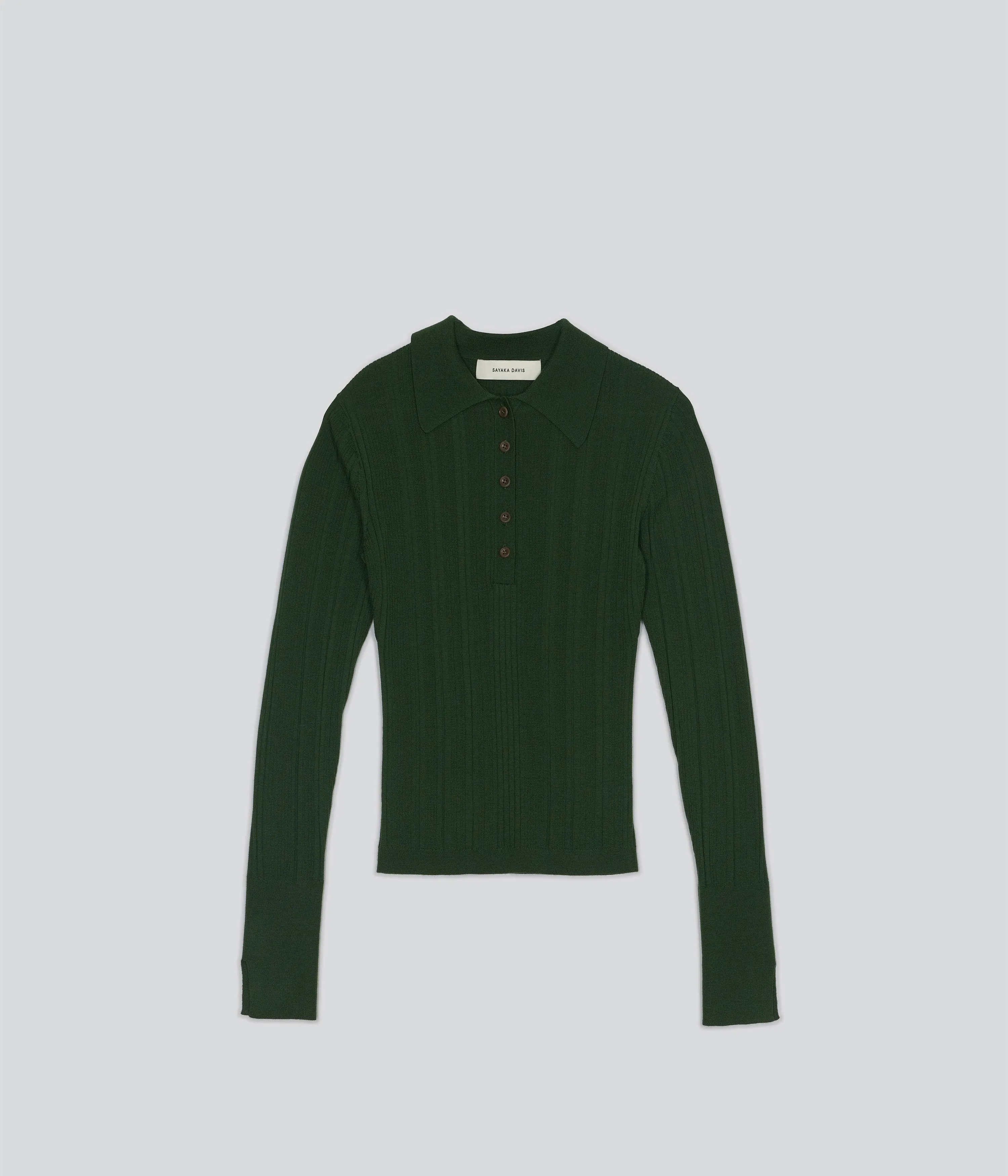 RIBBED KNIT POLO IN PINE