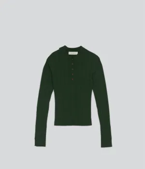 RIBBED KNIT POLO IN PINE
