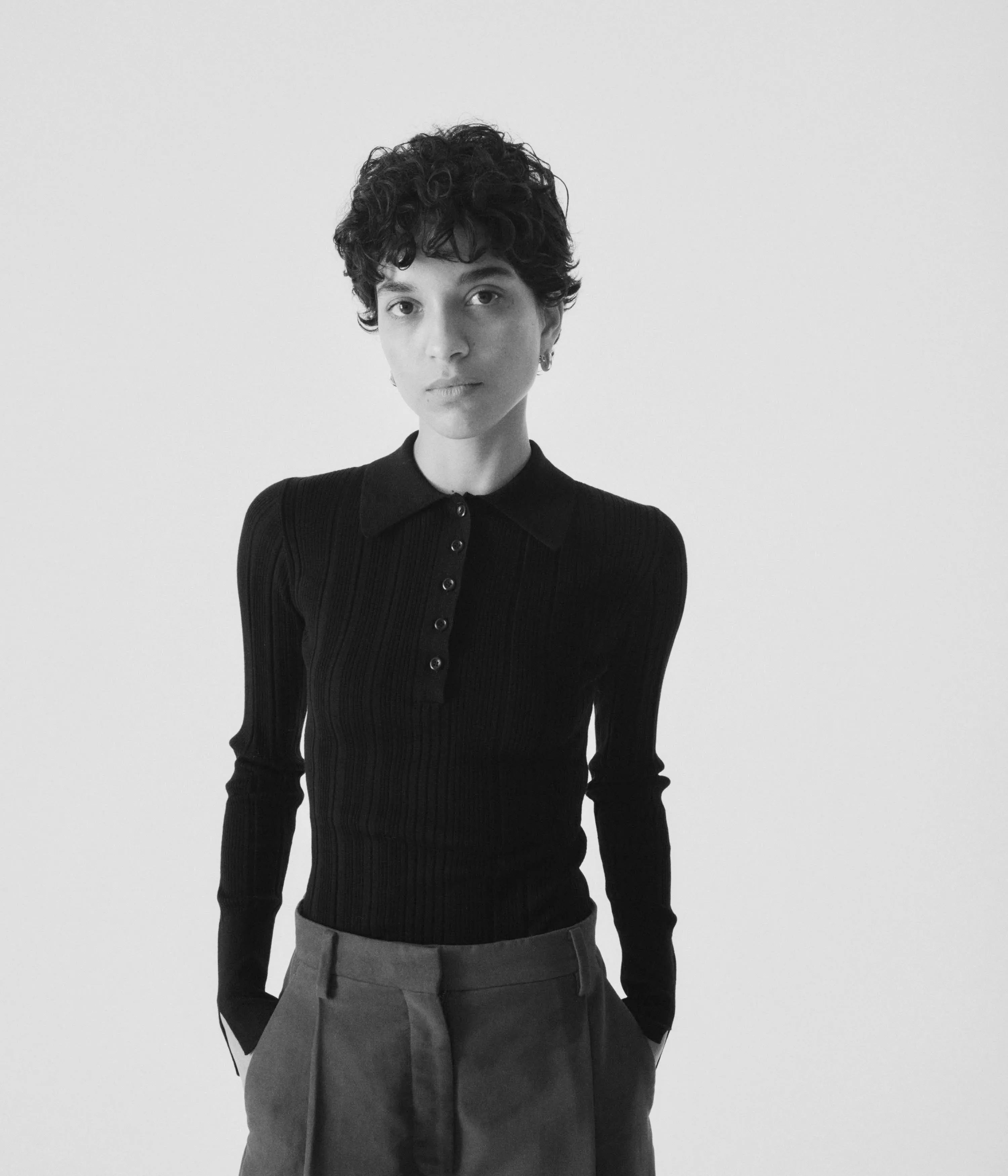 RIBBED KNIT POLO IN PINE